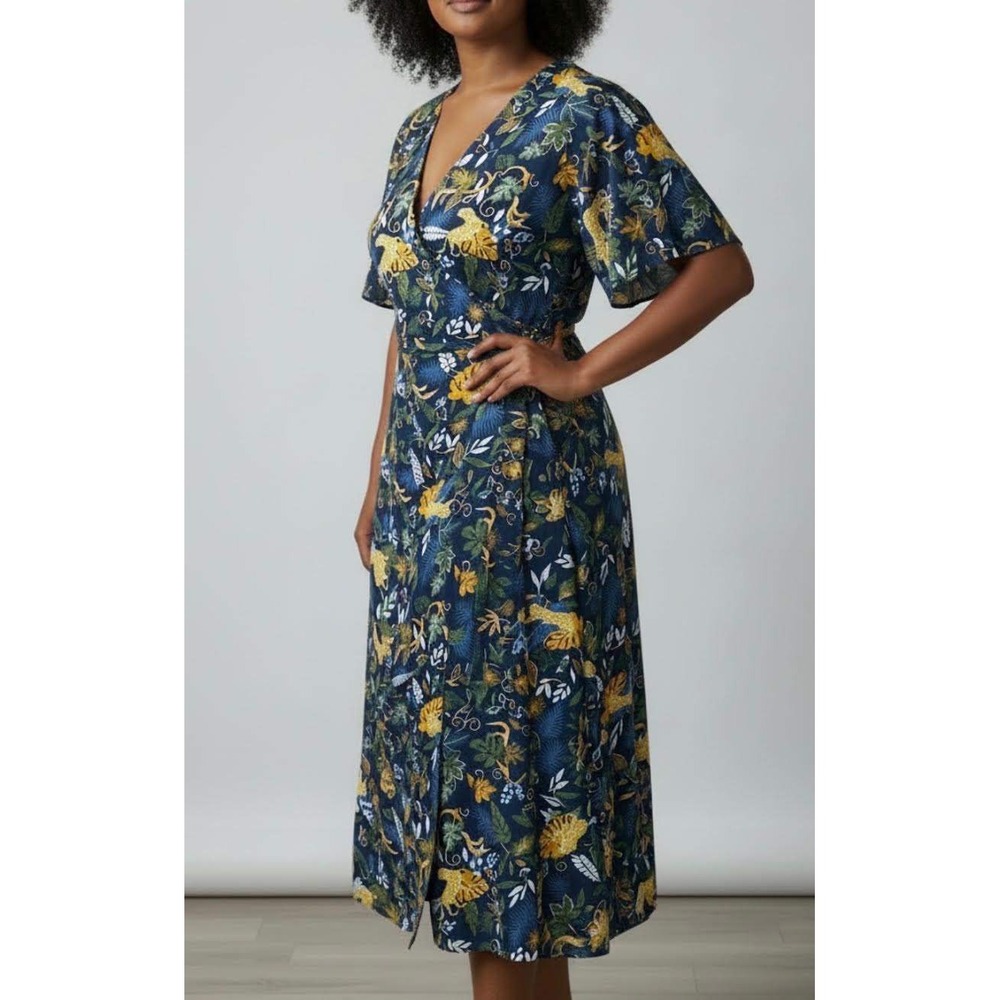 J.Crew Factory Navy Leopard Jungle Print True Wrap Midi Dress Size 18